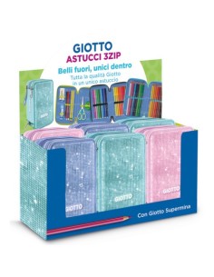 Espositore 6 astucci 3 zip Giotto Super Crystal collezione Supermina fantasie assortite - F964300