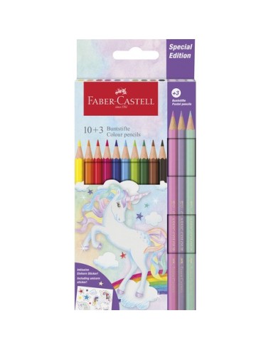Matite colorate Faber-Castell fusto esagonale in conf. da 10 Classic unicorno + 3 Pastel - 111219