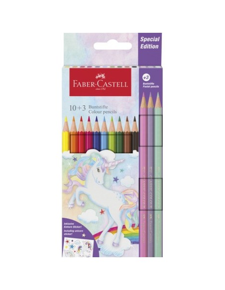 Matite colorate Faber-Castell fusto esagonale in conf. da 10 Classic unicorno + 3 Pastel - 111219