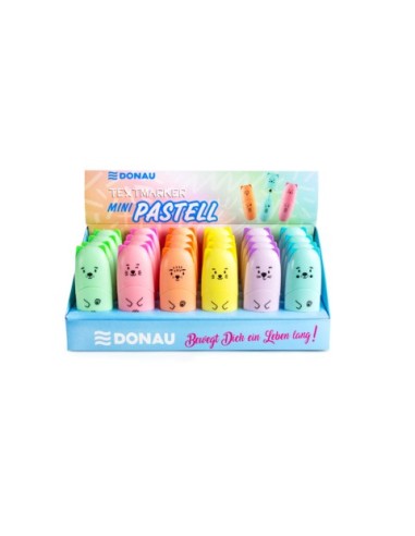 Espositore 24 mini evidenziatori Donau design animaletti tratto 1-5 mm - colori pastello assortiti - 330466924