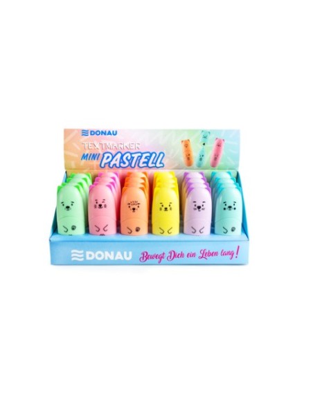 Espositore 24 mini evidenziatori Donau design animaletti tratto 1-5 mm - colori pastello assortiti - 330466924