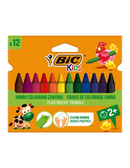 Pastelli a cera BIC Kids Plastidecor Triangle con fusto triangolare in conf. 12 pezzi assortiti - 8297733