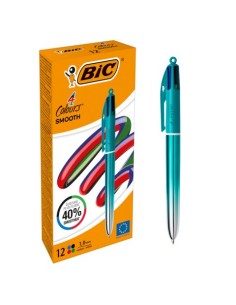 Penna a sfera a scatto BIC 4 Colours 1 mm in conf. 12 pezzi Smooth Gradient Verde Acqua - 524092