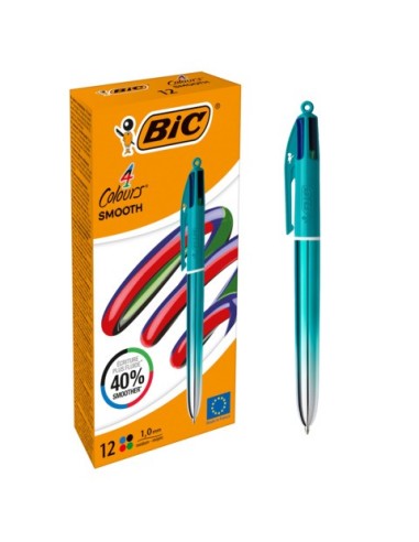 Penna a sfera a scatto BIC 4 Colours 1 mm in conf. 12 pezzi Smooth Gradient Verde Acqua - 524092