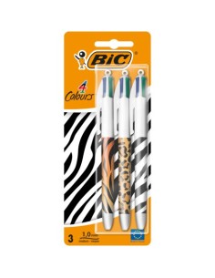 Penna a sfera a scatto BIC 4 Colours 1 mm in blister da 3 pezzi Animalier 9998501