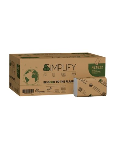 Asciugamano piegato a V in pura cellulosa a 2 veli Papernet Simplify conf. 20 pz da 206 ff bianco - 421822
