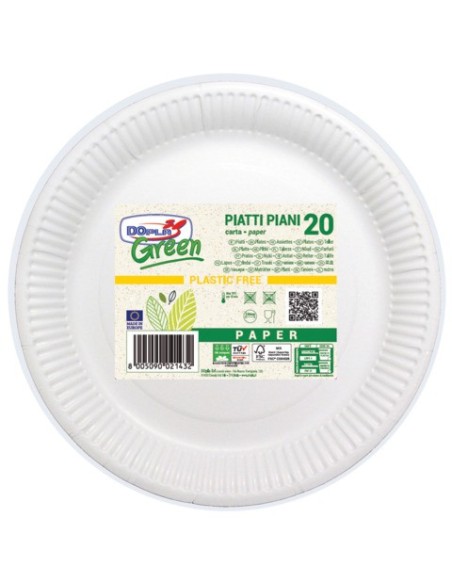 Piatti piani in fibra vergine Dopla Green Ø 230 mm bianco - conf. 20 pz - 11802