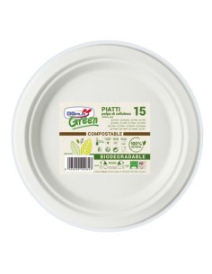 Piatti piani in polpa Dopla Green Ø 220 mm bianco - conf. 15 pz - 07741