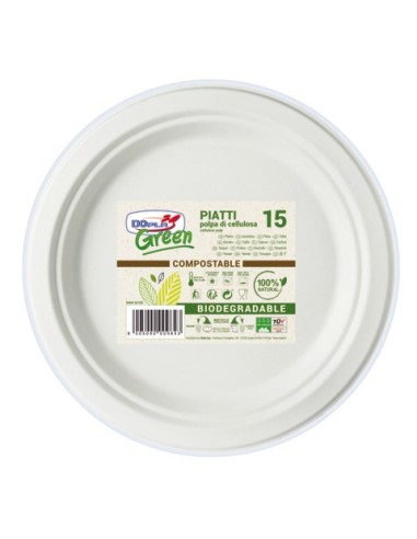 Piatti piani in polpa Dopla Green Ø 220 mm bianco - conf. 15 pz - 07741