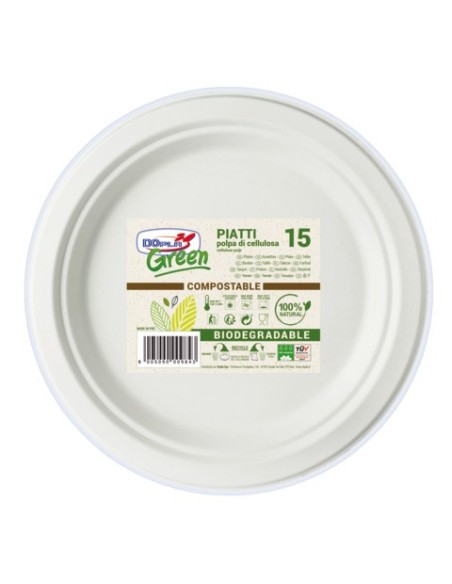 Piatti piani in polpa Dopla Green Ø 220 mm bianco - conf. 15 pz - 07741