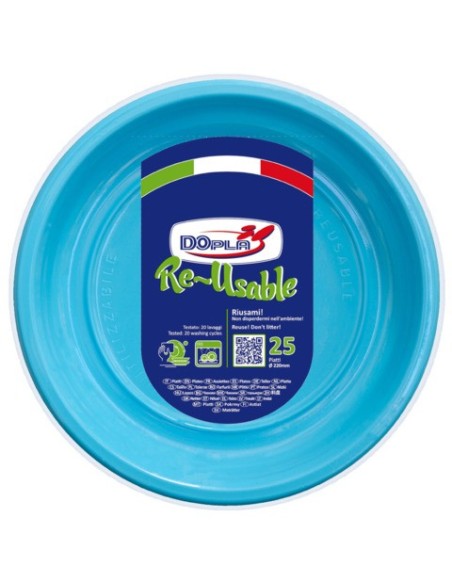 Piatti frutta in PS Dopla Reusable Ø 170 mm turchese - conf. 25 pz - 11766