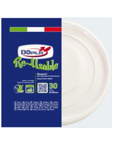 Piatti pizza in PS Dopla Reusable  Ø 320 mm bianco - conf. 30 pz - 06035