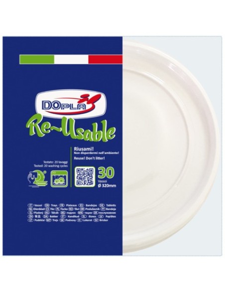 Piatti pizza in PS Dopla Reusable  Ø 320 mm bianco - conf. 30 pz - 06035