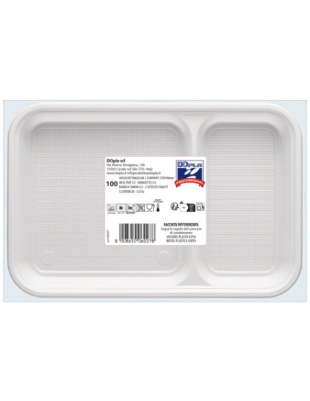 Vassoio rettangolare in PS Dopla Professional 2 scomparti 270x180 mm - conf. 50 pz - 06027