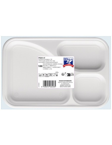 Vassoio rettangolare in PS Dopla Professional 3 scomparti 315x210 mm - conf. 100 pz - 06028