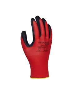 Guanti da lavoro Donau Safety in PL rosso e lattice ruvido nero sul palmo Tg. 8 - conf. 12 pz - 32021121-08