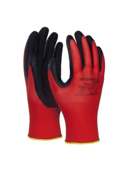 Guanti da lavoro Donau Safety in PL rosso e lattice ruvido nero sul palmo Tg. 9 - conf. 12 pz - 32021121-09