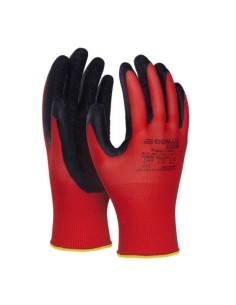 Guanti da lavoro Donau Safety in PL rosso e lattice ruvido nero sul palmo Tg. 10 - conf. 12 pz - 32021121-10