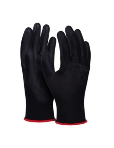 Guanti da lavoro Donau Safety in PL e spalmati di PU nero sul palmo - Tg. 9 - conf. 12 pz - 32031221-09