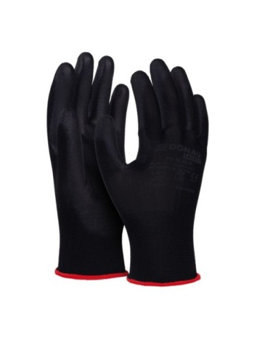 Guanti da lavoro Donau Safety in PL e spalmati di PU nero sul palmo - Tg. 11 - conf. 12 pz - 32031221-11