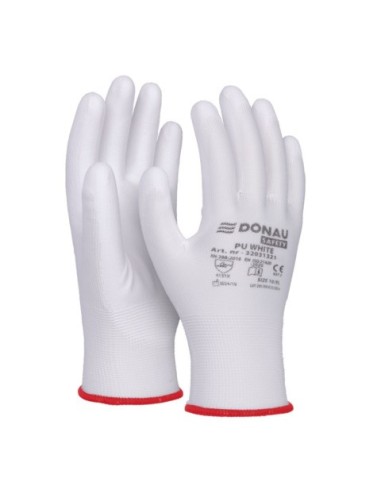 Guanti da lavoro Donau Safety in PL e spalmati di PU bianco sul palmo - Tg. 10 - conf. 12 pz - 32031321-10