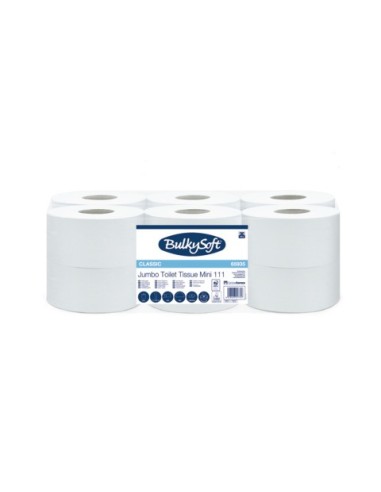 Carta igienica Bulkysoft Classic Mini Jumbo - pura cellulosa - 620 strappi - 2 veli bianco - conf. 12 pz - 65935.E20