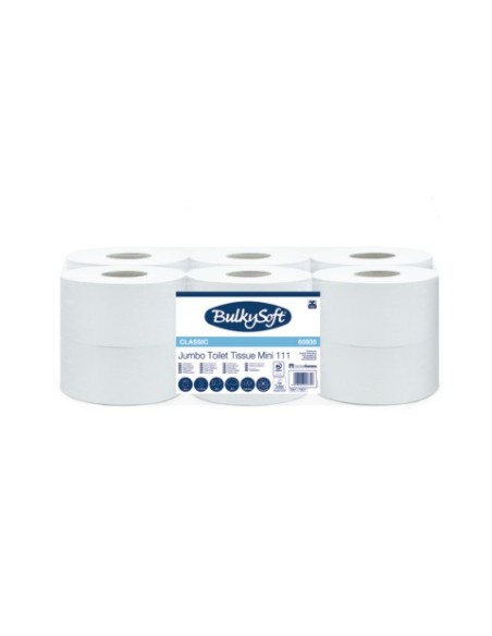 Carta igienica Bulkysoft Classic Mini Jumbo - pura cellulosa - 620 strappi - 2 veli bianco - conf. 12 pz - 65935.E20