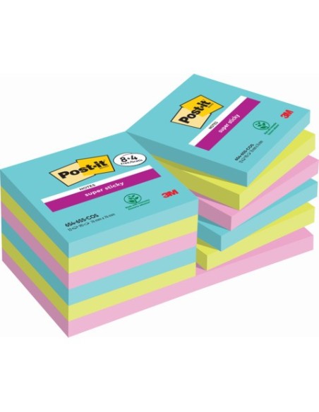 Foglietti riposizionabili Post-it® Super Sticky Cosmic 76x76 mm 90 ff/blocchetto PROMO PACK 8+4 blocchetti gratis