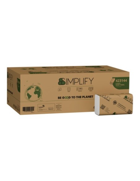 Asciugamano piegato a Z Papernet Simplify a 2 veli bianco - conf. 20 pz da 200 ff pura cellulosa - 423144