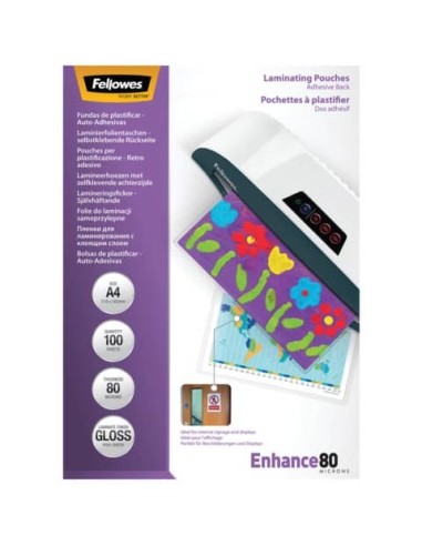 Pouches con retro adesivo per plastificatrici in conf. da 100 - Fellowes A4 - 5302202