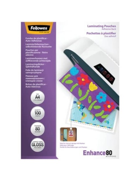 Pouches con retro adesivo per plastificatrici in conf. da 100 - Fellowes A4 - 5302202
