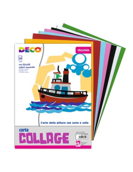 Carta vellutata in album Deco 35x50 cm - 130 g/m² - 50 fogli - colori assortiti - 713/50