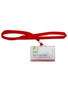 Portabadge rigido in PP Q-Connect 94x60 mm con cordoncino rosso - conf. 50 pz - KF03303