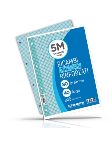 Ricambi rinforzati per quaderni ad anelli Blasetti - A4 - 80 g/m² - 40 ff - 5M - azzurro - 7808